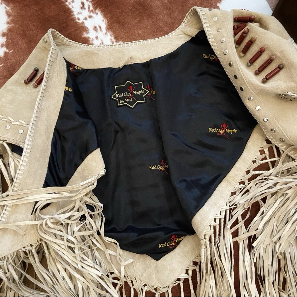 Native American Suede Beaded Shawl by Red Clay People, Butterfly Transformation - Picture 11 of 16